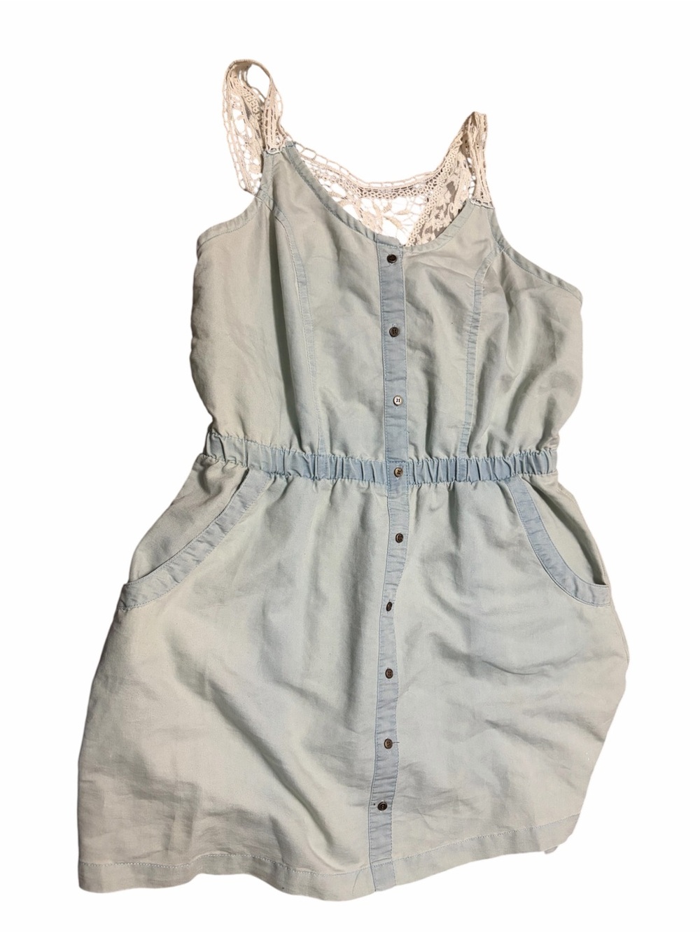 Charlotte Russe Light Blue Button-Front Mini Dress with Lace